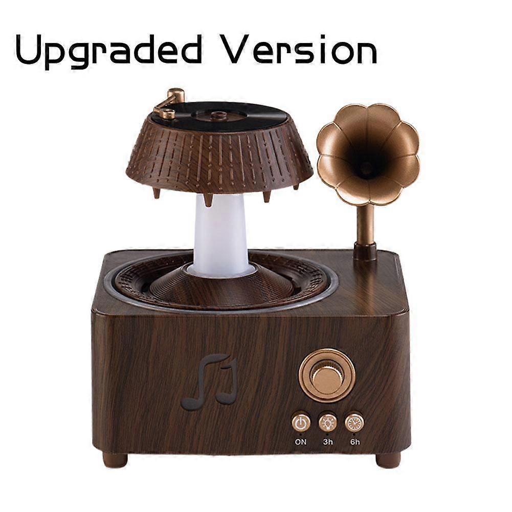 Retro Record Player Aroma Diffuser with Rotating Raindrop Design Bluetooth Speaker and Colorful LED Lights for Home Desktop