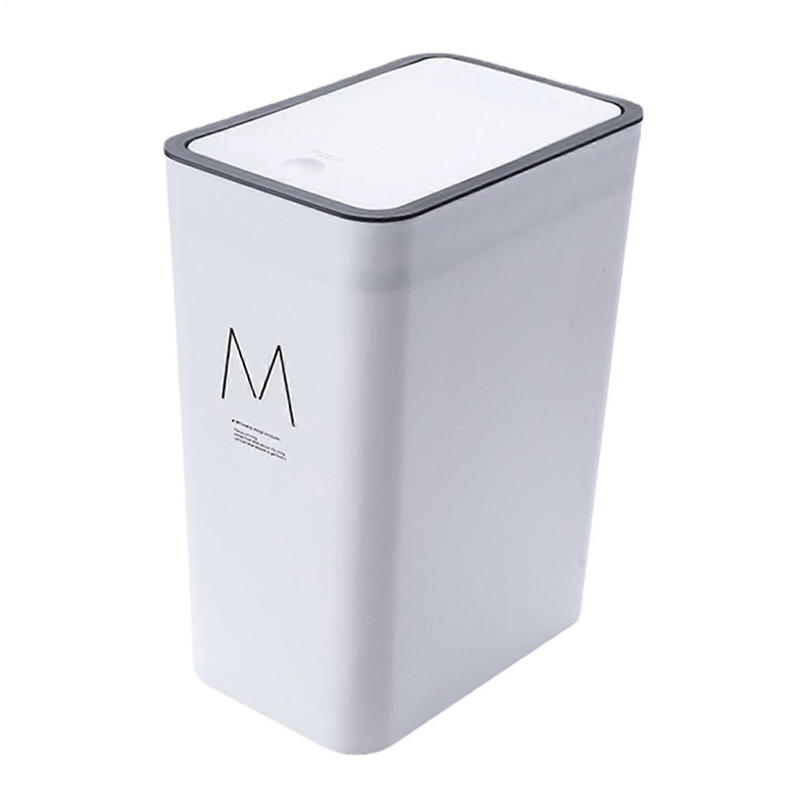 Trash Can With Press  Lid Slim Bathroom Trash Bin Narrow Spaces Modern Waste Basket
