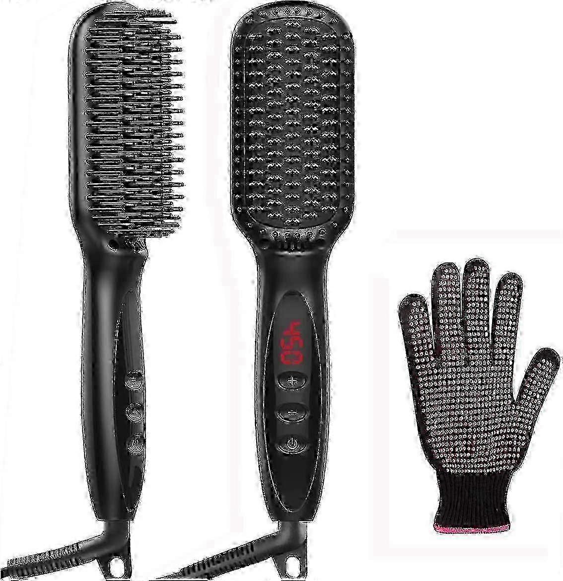 Hair Straightener Brush, 2-in-1 Ionic Enhanced Straightening Brush With Anti-scald Feature, 30s Fast -New SZJR