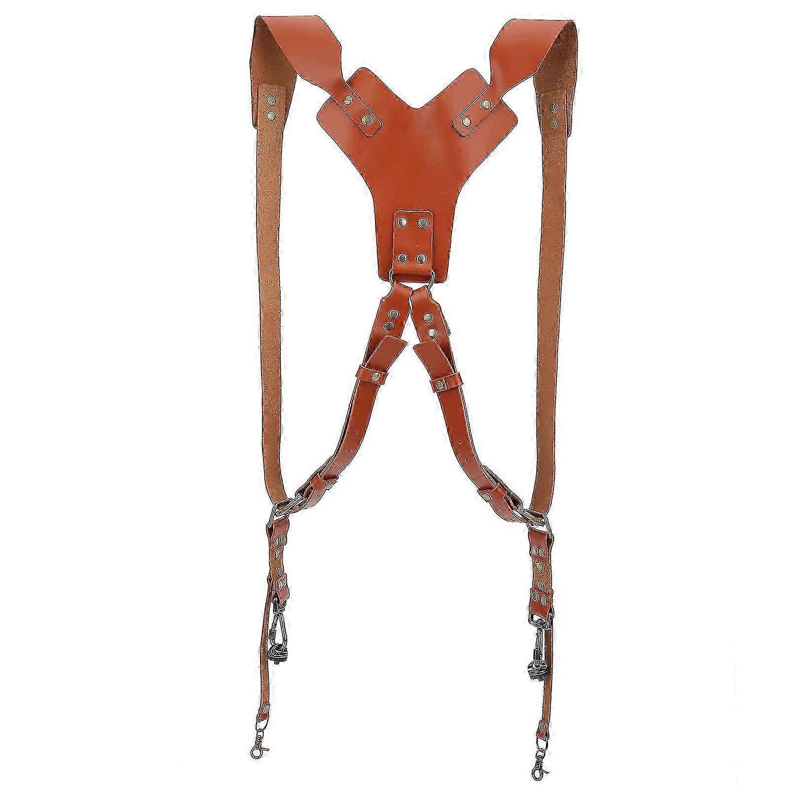 Adjustable PU Leather Rivet Double Shoulders Strap Digital Camera Harness Accessory