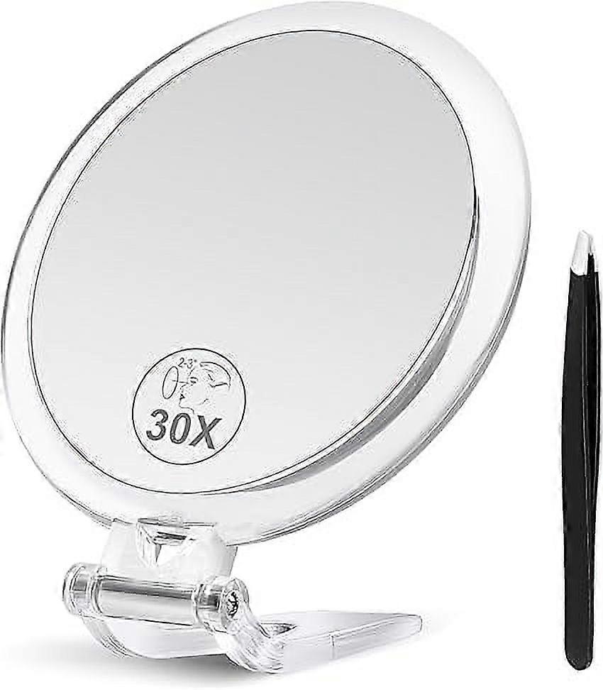 B Beauty Planet 30X Magnifying Mirror with Stand & Tweezers, Handheld 30X/1X Compact Mirror for Travel, Makeup, Eyebrows