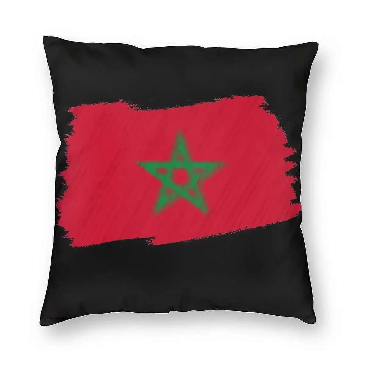 Housse de coussin décorative en polyester avec motif drapeau marocain.