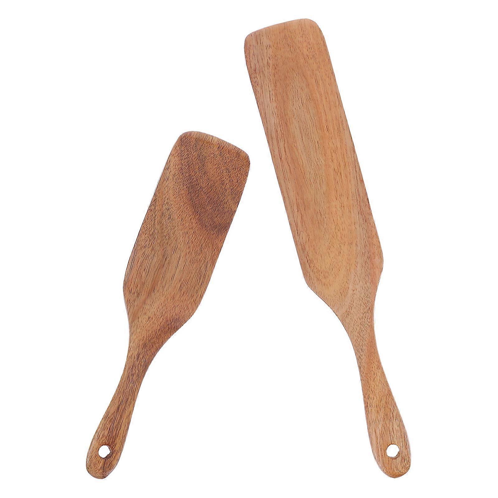 Solid Wood Spatula for Flipping 2Pcs Long Handle Kitchen Utensils