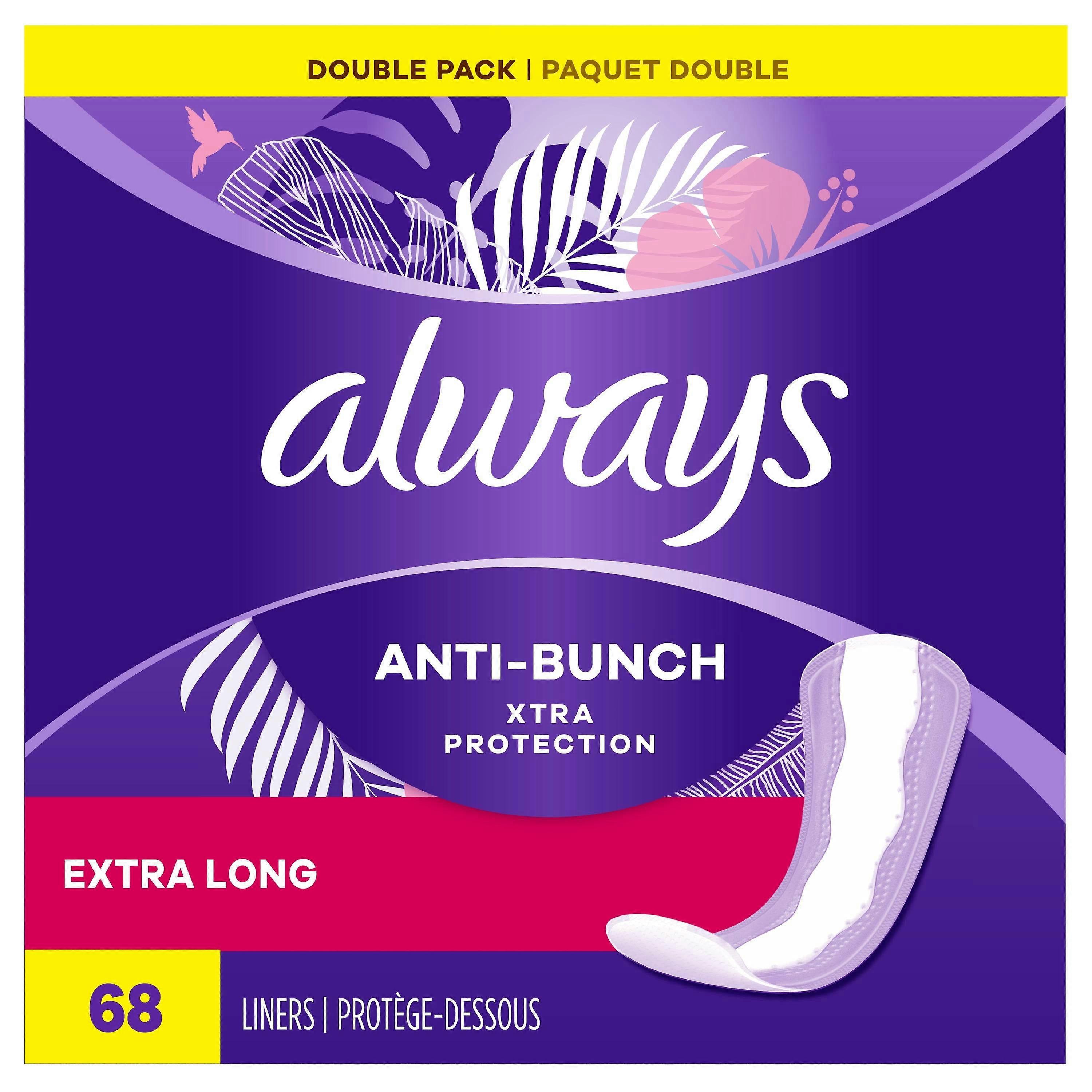 Always Anti-bunch Xtra Protection Extra Long Daily Liners, Unscented, 68 Ea