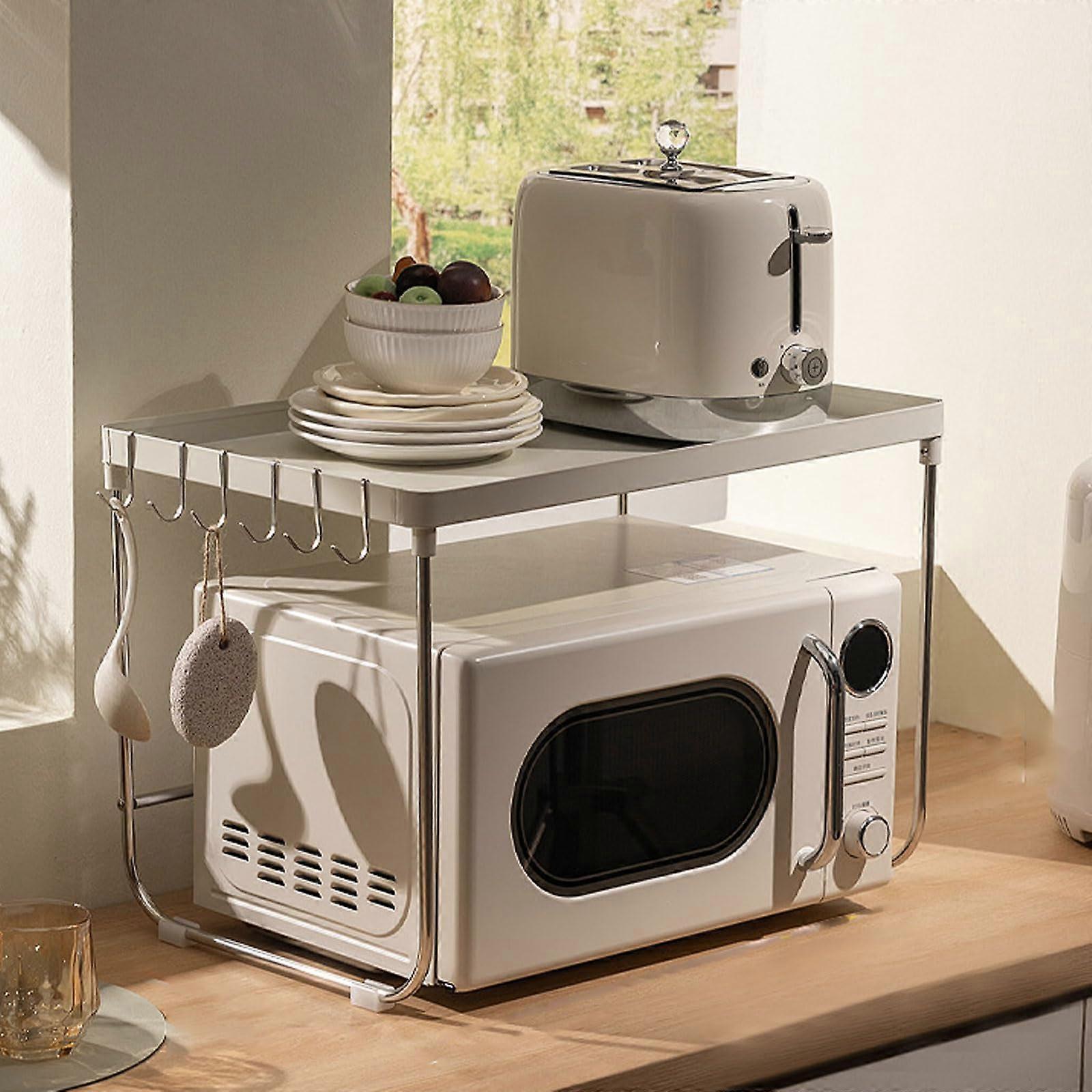 Over Microwave Shelf Unit SpaceSaving Kitchen Counter Organizer And Desktop Printer Rack White Guardrail 54cm