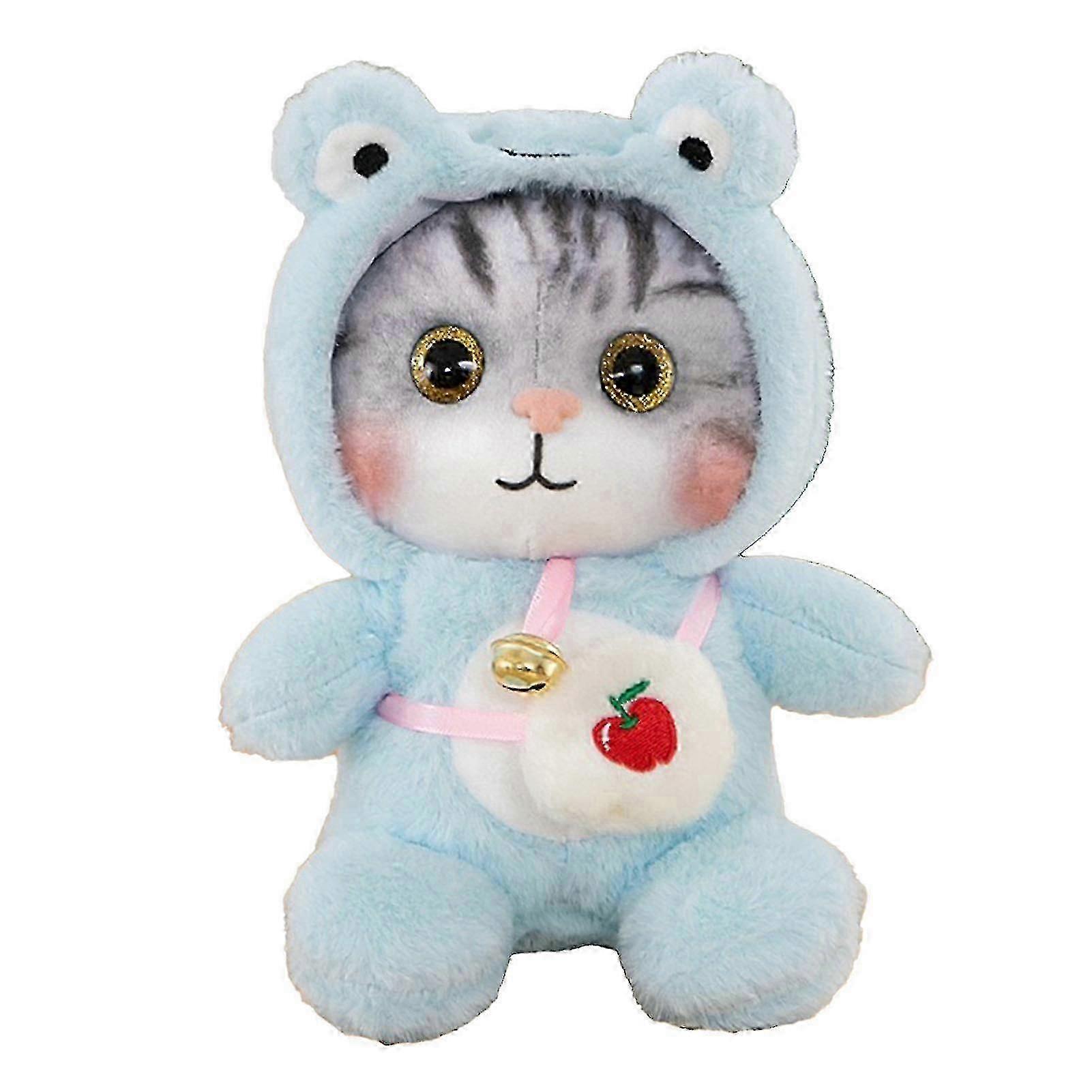 Cat Plush Toy Lovely Bell Soft Colorful Fuzzy Stuffed Cat Plush Toy For Children Birthday Blue