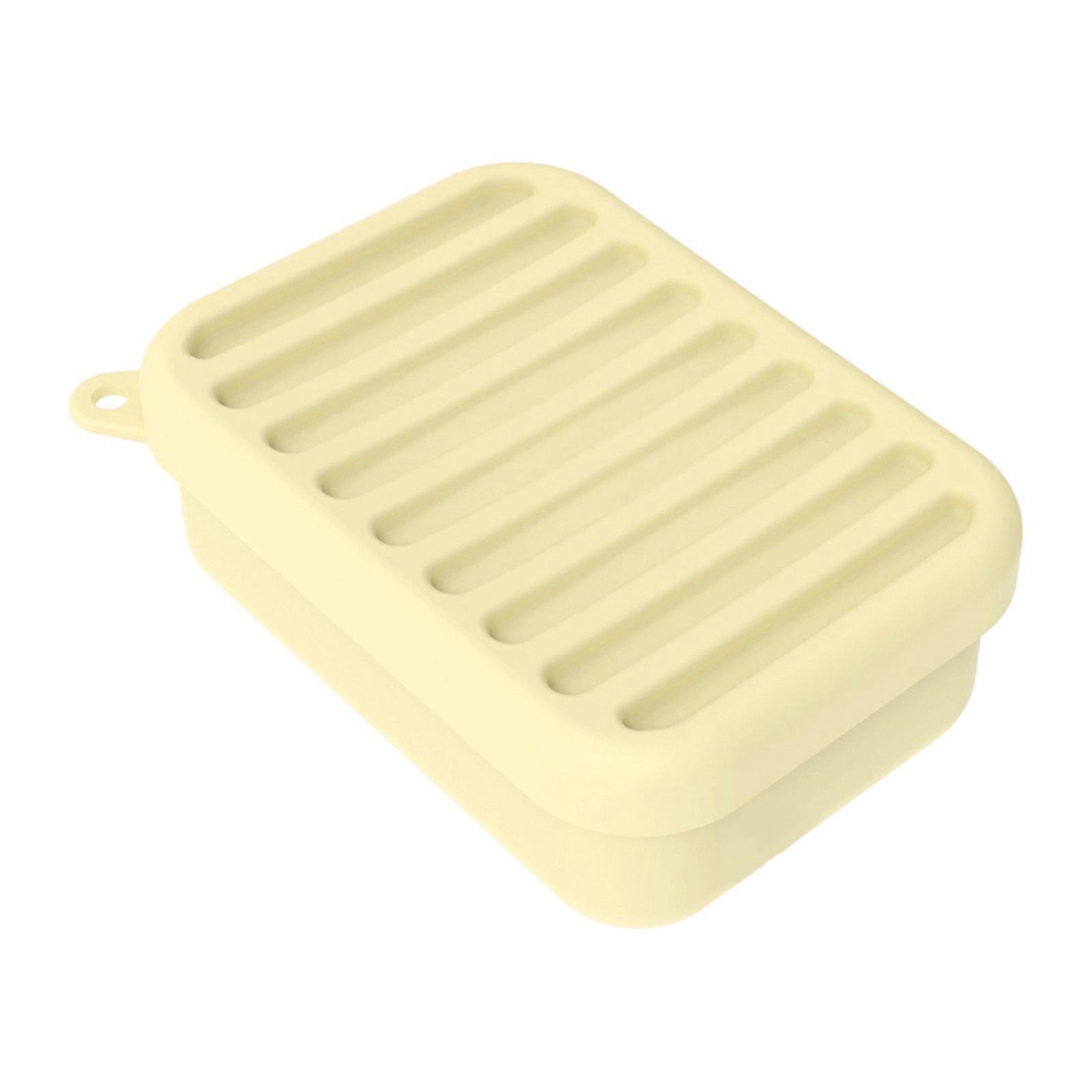 Silicone Soap Holder Storage Box With Leak Proof Lid and Drainage Layer For Bathroom Travel Storage Soap Organizers Case  Yellow