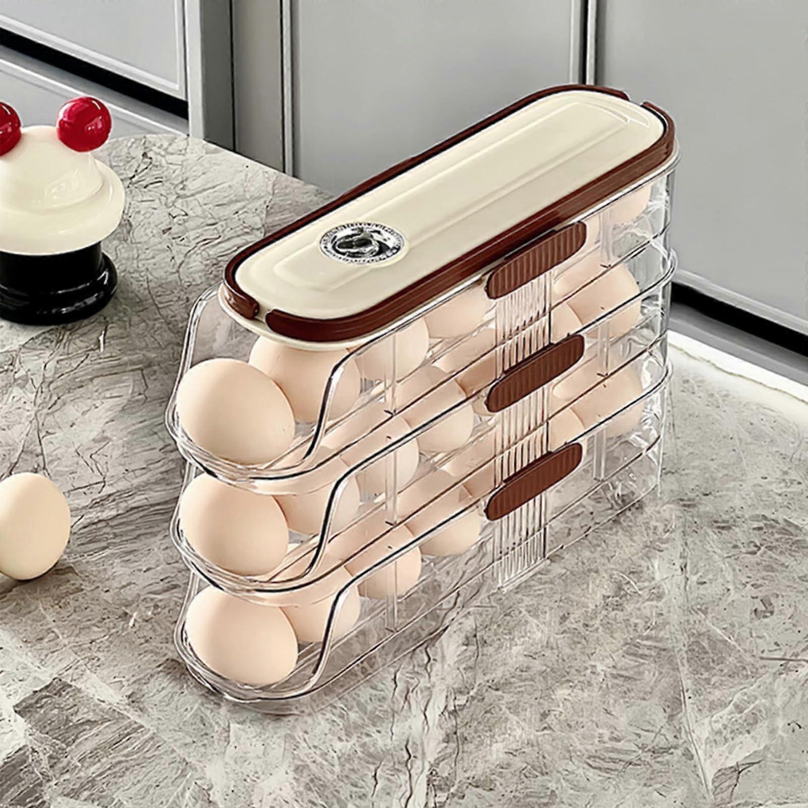 Xubond Egg Container for Fridge - Stackable Thickened Food Storage Box with Automatic Rolling Dispenser