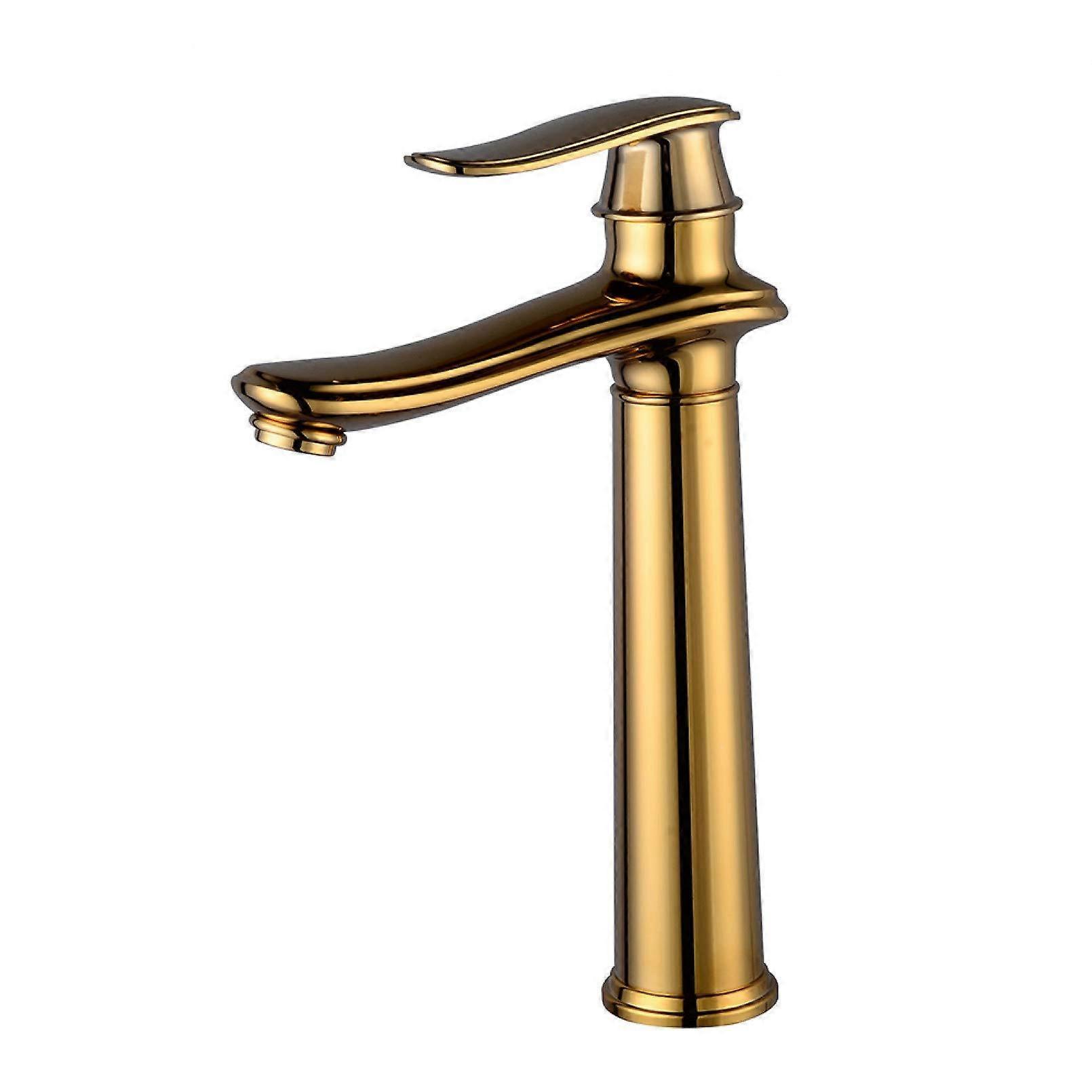 Gold Tall Basin Mixer Faucet with Single Handle, Deck Mounted Bathroom Sink Tap for Hot and Cold Water