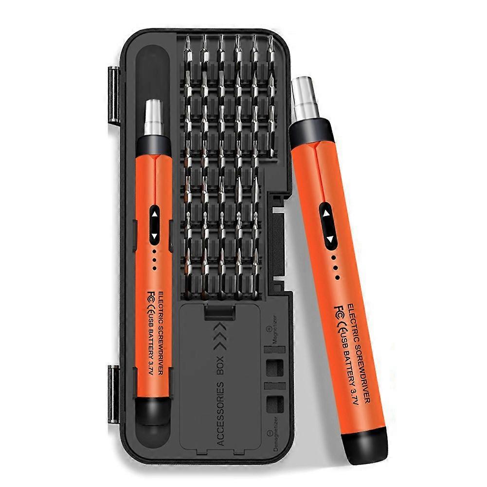 Electric Screwdriver Set Precision Power Tool Kit Rechargeable Wireless Mini Small Bits for Mobile Cell Computer Orange