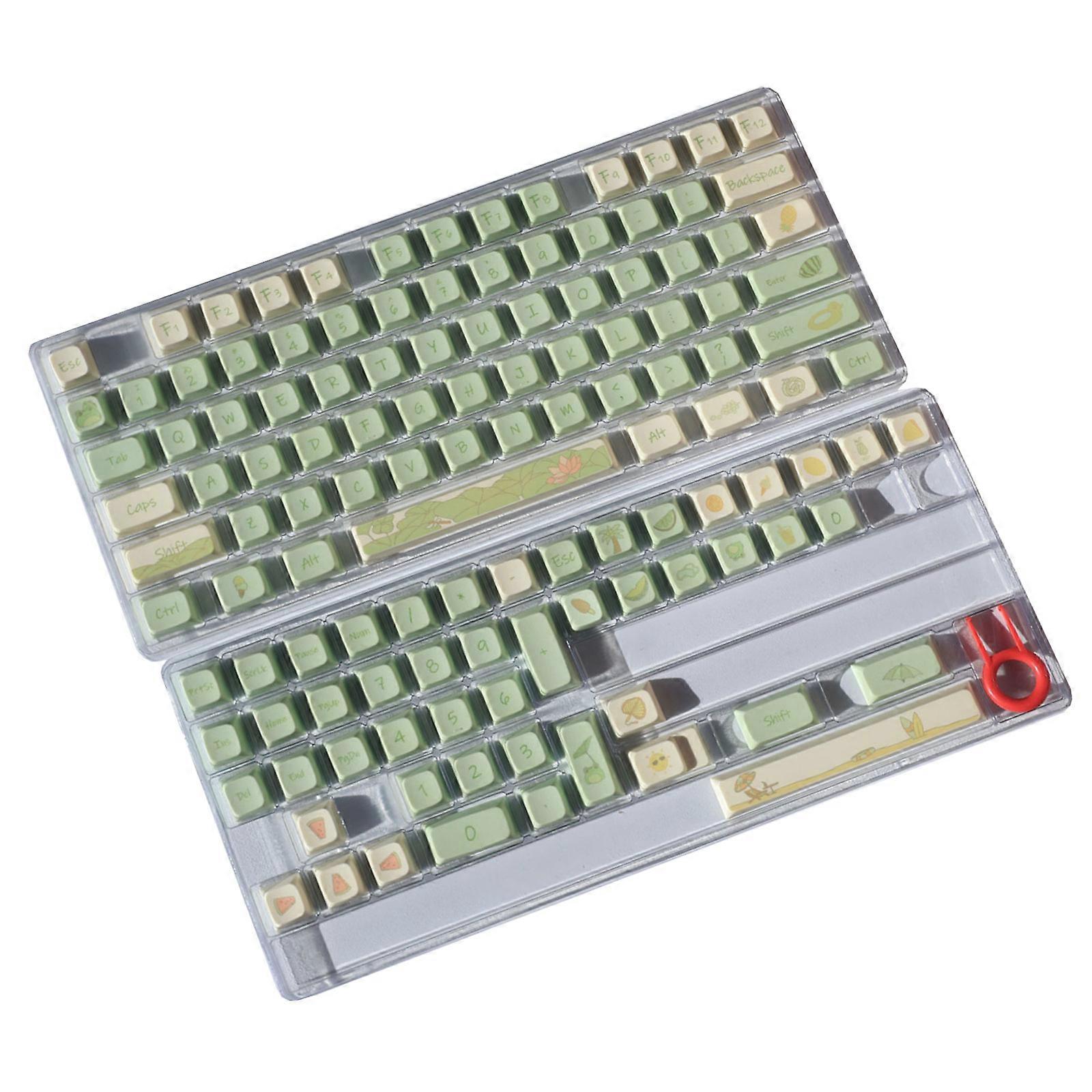 123PCS Keycaps Green Flower Themed PBT Keycaps in FA Profile Heat Sublimated Waterproof for Mechanical Keyboard Multicolor