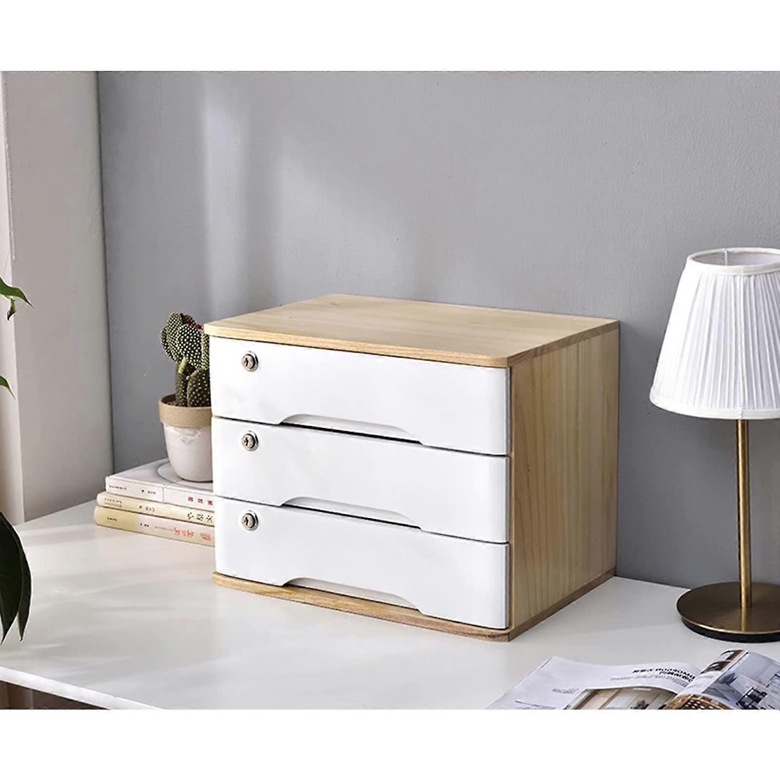 Wooden Desktop File Cabinet with Lock and Drawers for Home Office Paper Storage