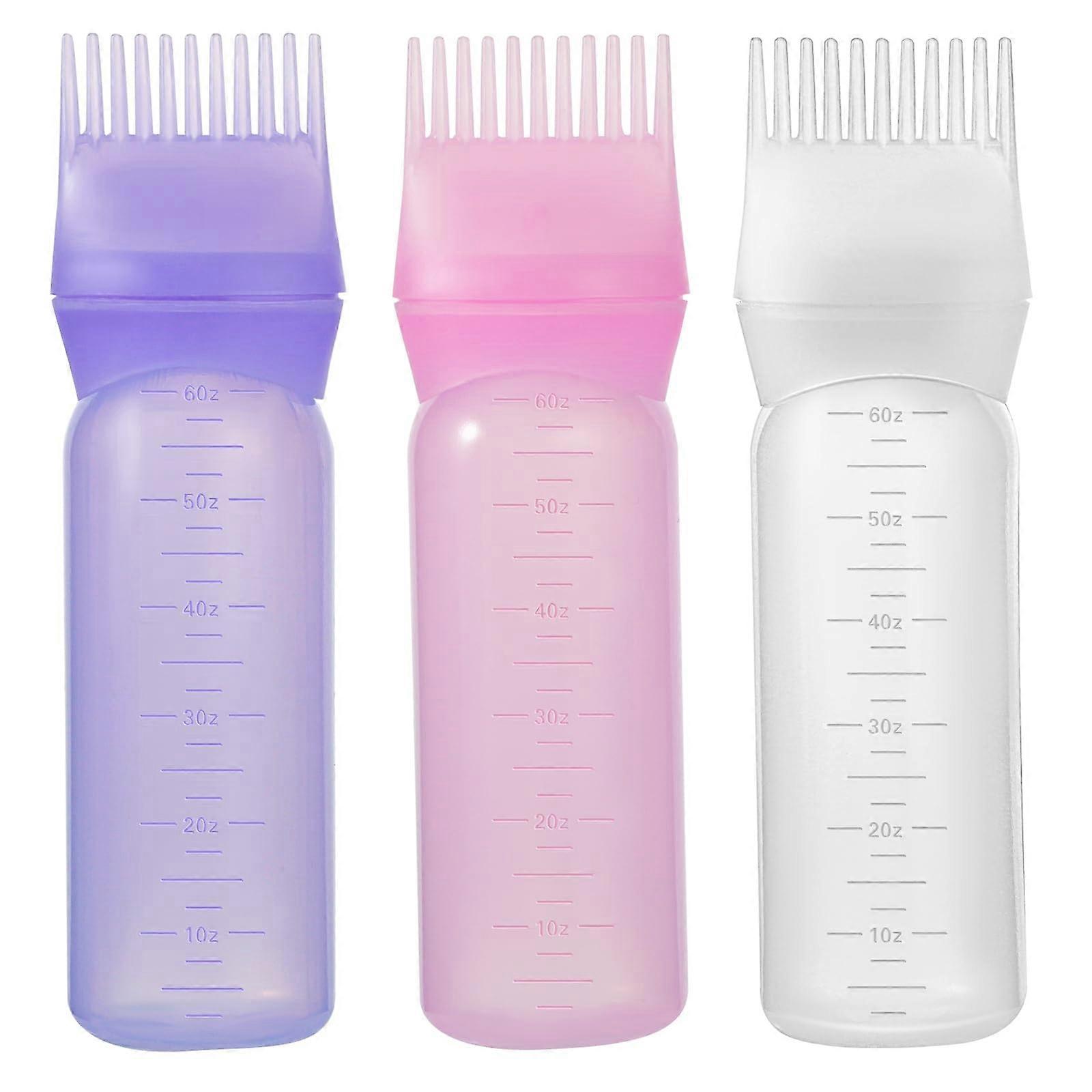 Hair Dye Applicator Bottle with Root Comb Tip, 6oz 3 Pack, Mess Precision Coloring, Pink Purple White