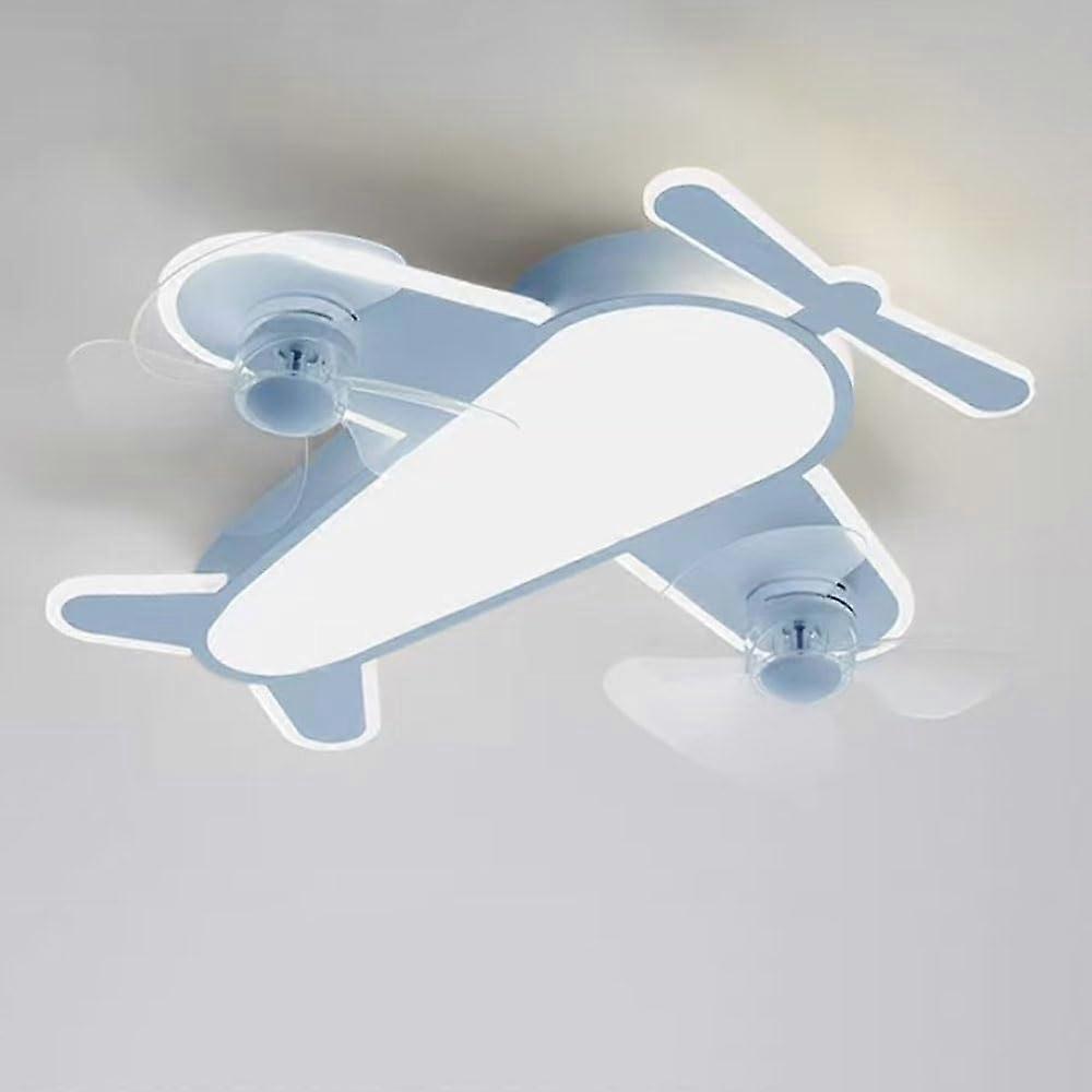 Modern Airplane Ceiling Fan with Lights for Kids Room, Dimmable LED, Remote Control, Light Blue