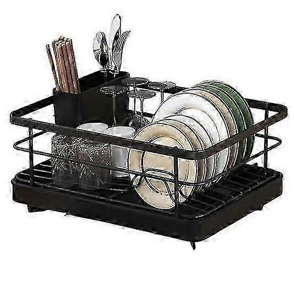 Large dish rack with automatic drain and non-slip design - Stable, space-saving, easy installation black