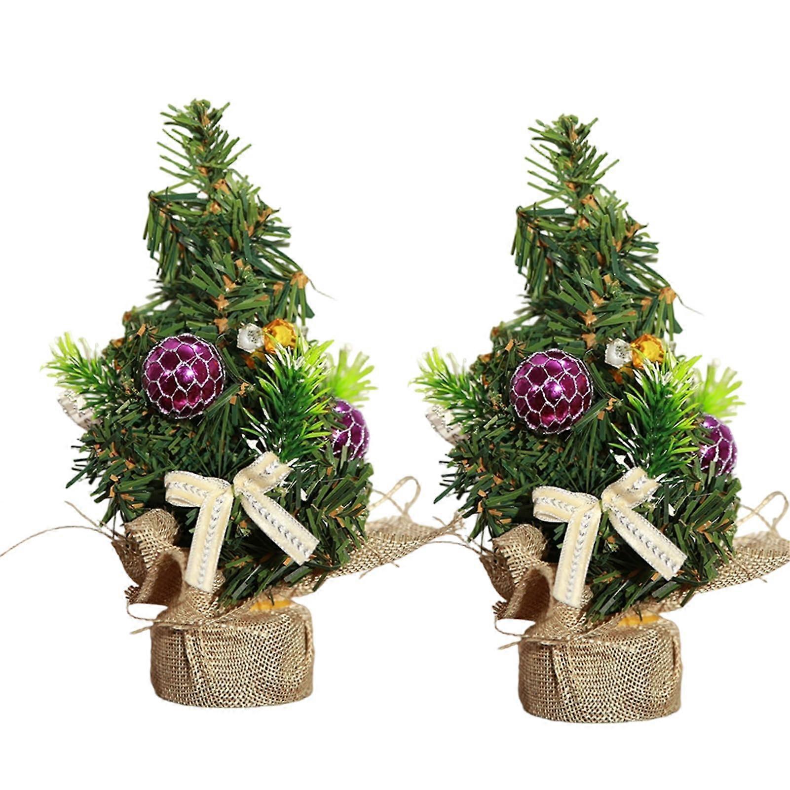 Mini Christmas Tree with Snow and Ornaments, 20cm Purple Artificial Tree for Home or Office Decor
