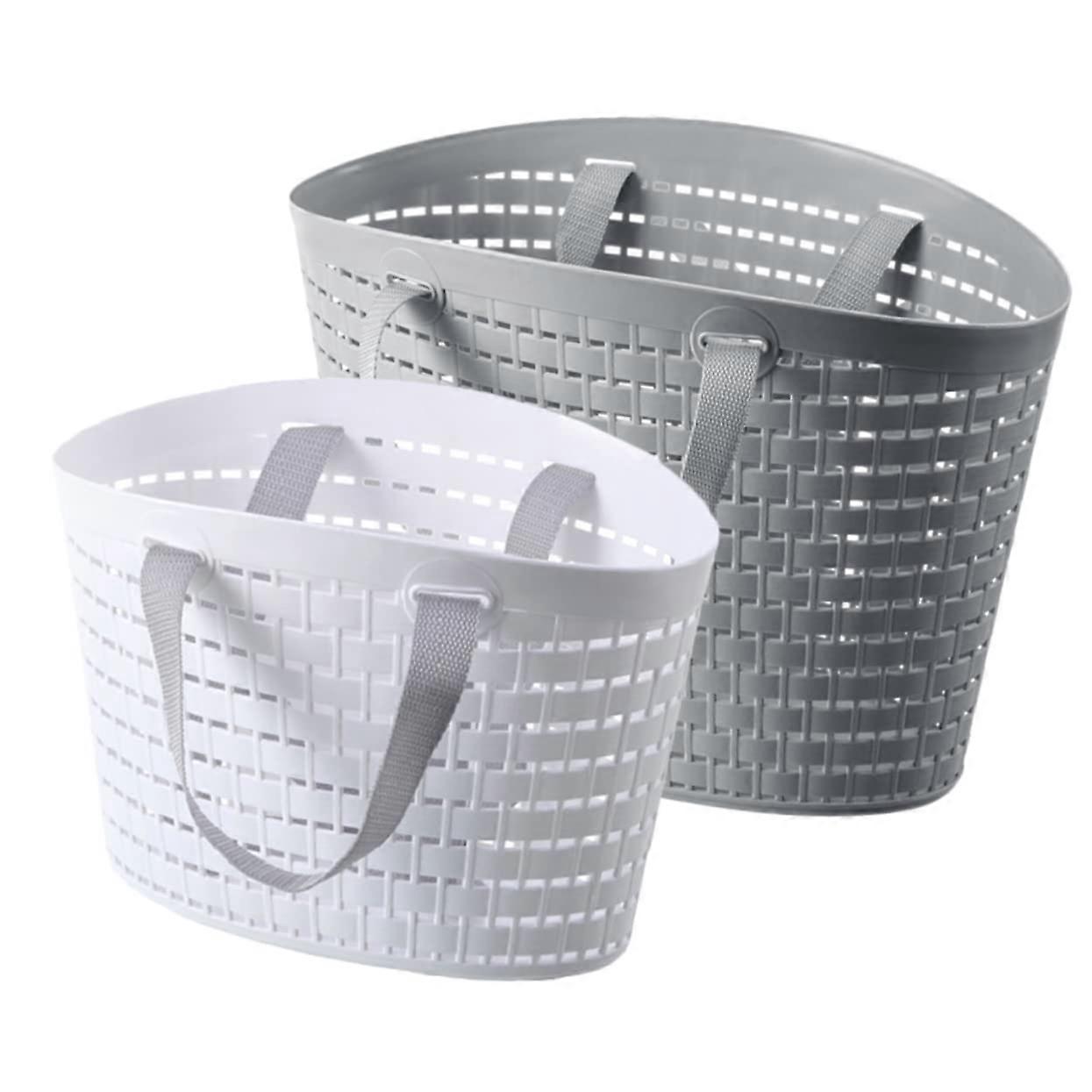 2pcs Plastic Storage Basket Set with Handles for Bathroom Organizer and Laundry Clothes
