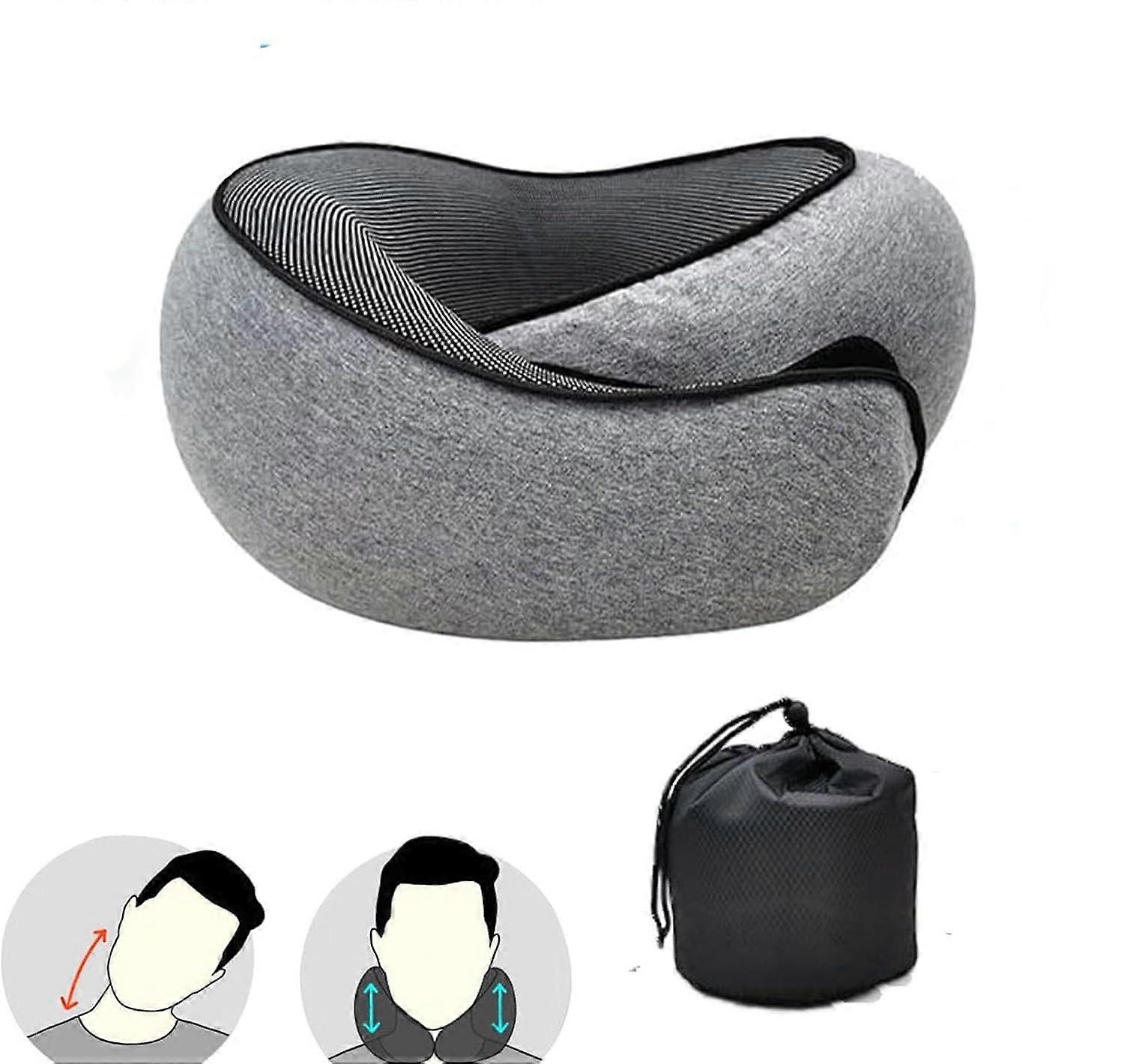 Memory Foam Travel Neck Pillow with Chin Wrap Support for Airplane and Car, Ergonomic Fit