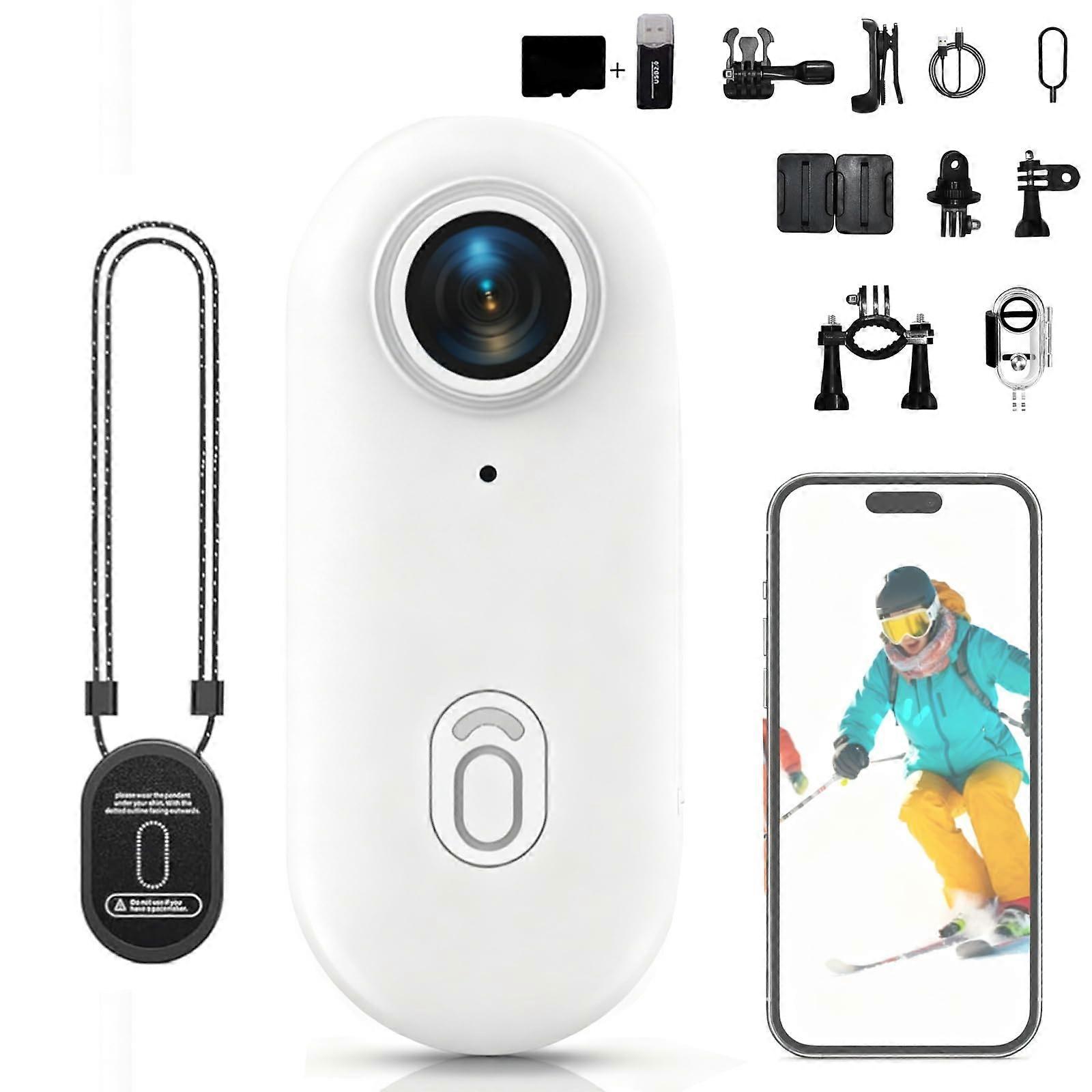 POV Action Camera 4K Waterproof with 170° UltraWide Lens, Image Stabilization, Helmet Mount, 256GB White