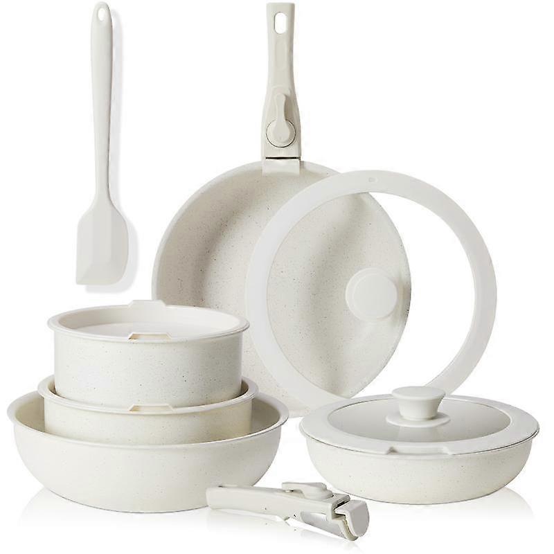 ��Deal��12-Piece Nonstick Pots and Pans Set - Kitchen Cookware with Removable Handles - Ideal for Home Cooking, Cream White