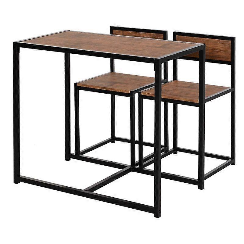 Dining Table Set Metal Frame Wood Top Breakfast Bar Table Storage Shelf Chairs