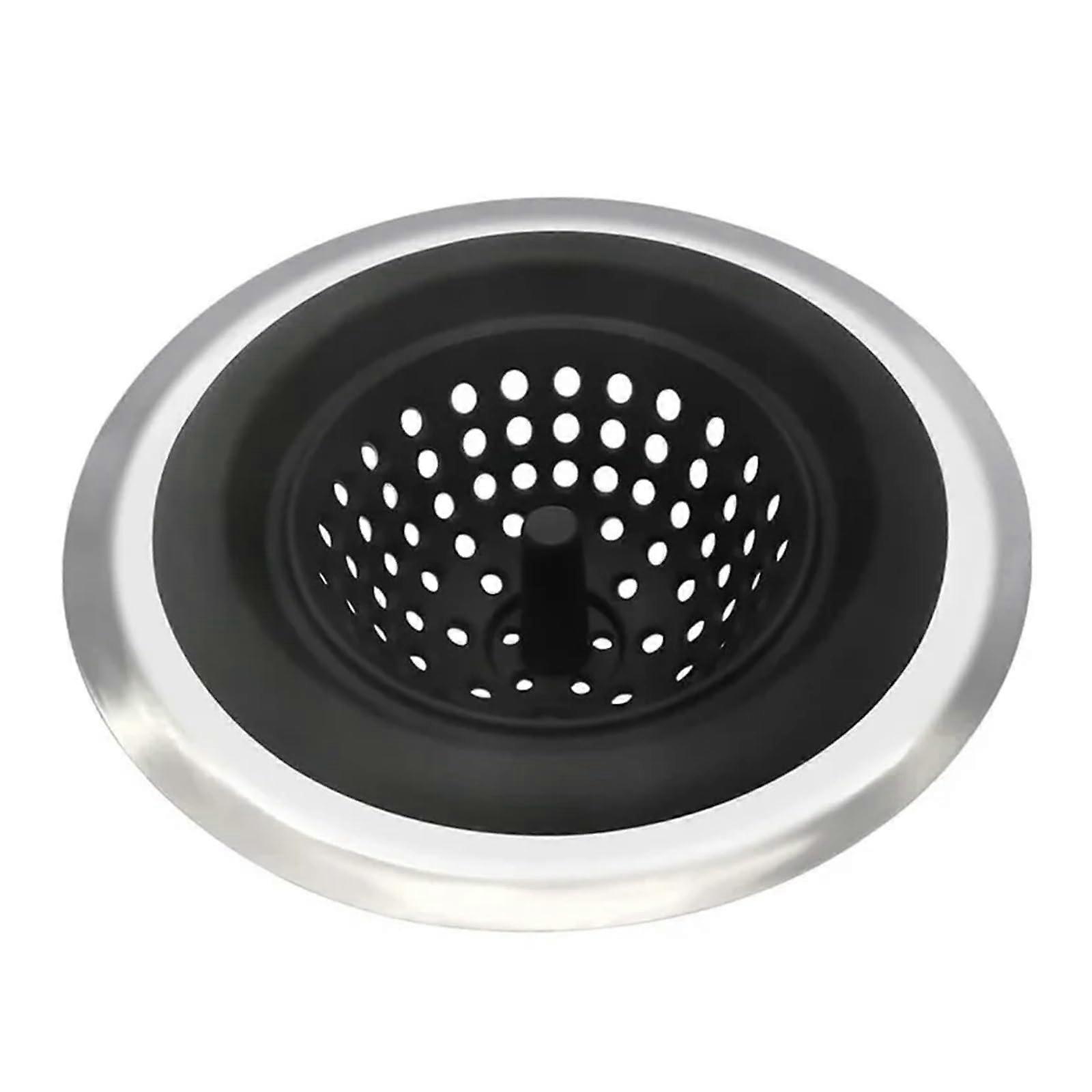 Kitchen Sink Strainer with Handle, AntiClogging Silicone Stopper, Stainless Steel Filter, Black