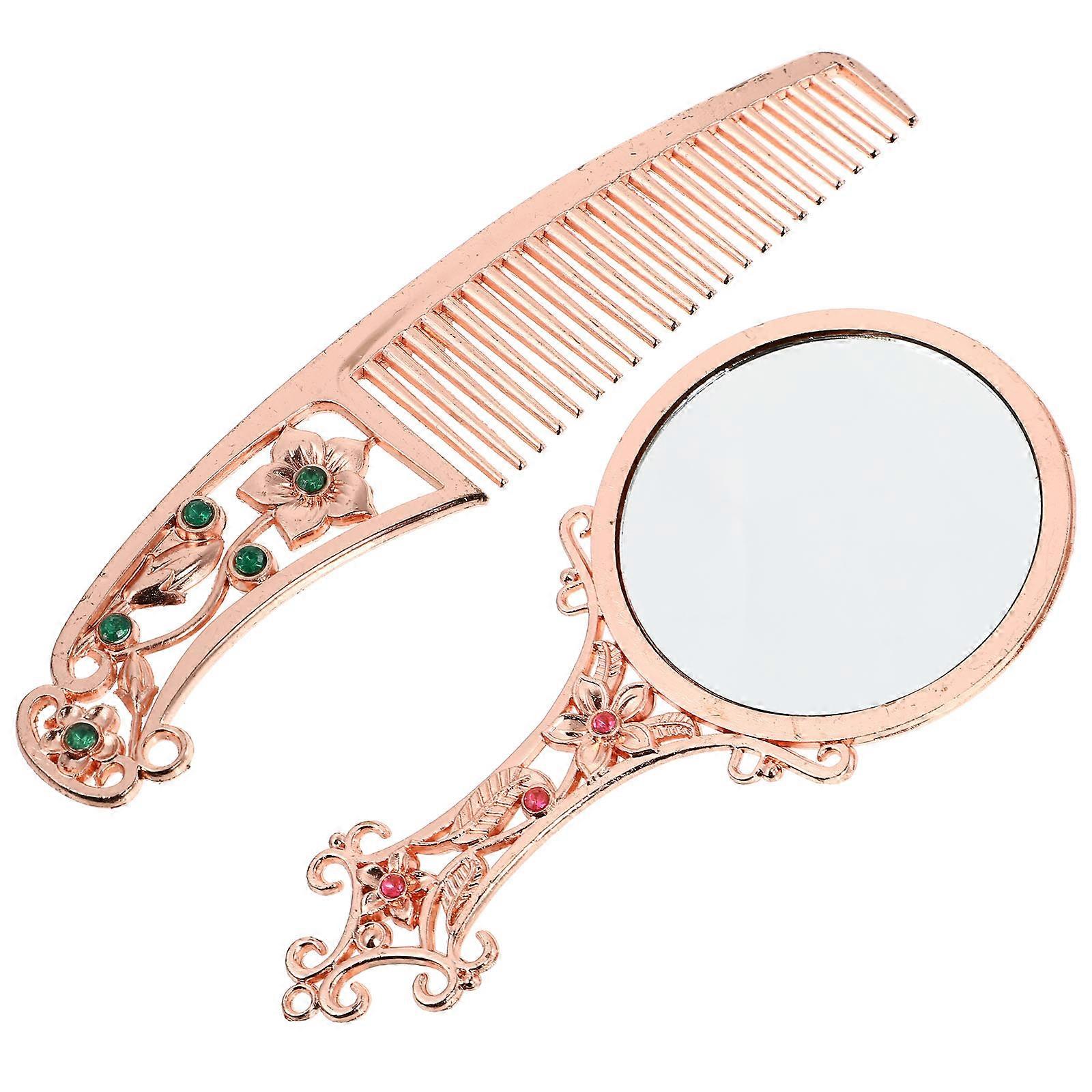 Vintage Style Portable Makeup Mirror with Comb Mini Mirror 2Sets