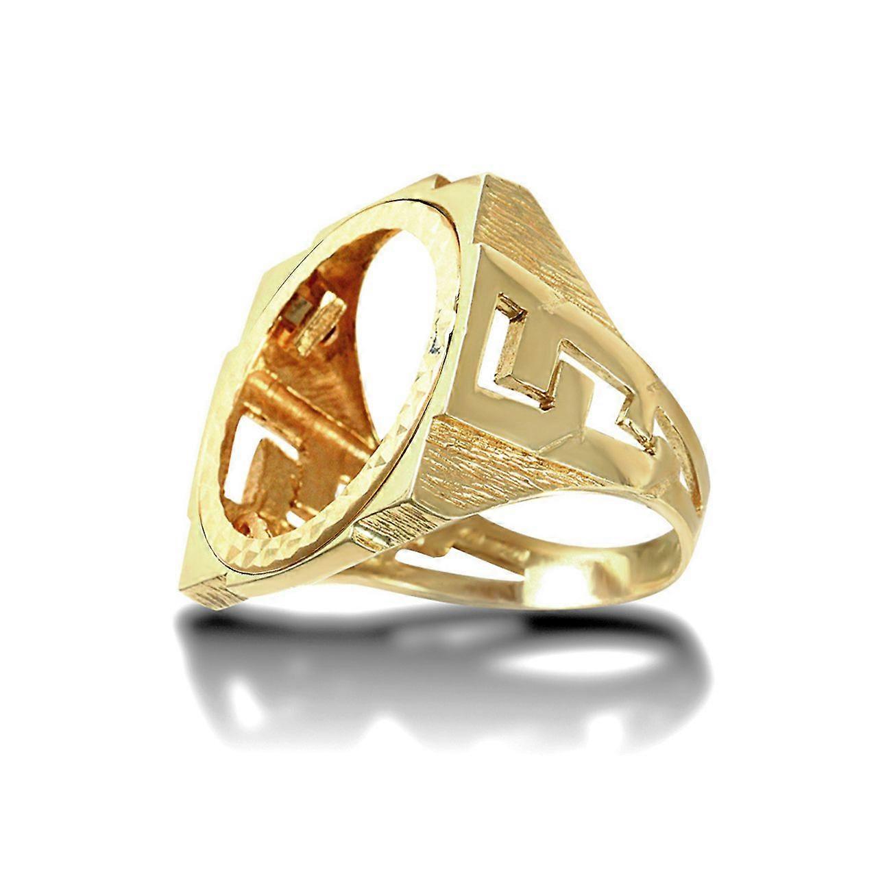 Jewelco London Men's Solid 9ct Yellow Gold Curb Links Square Half Sovereign Mount Ring