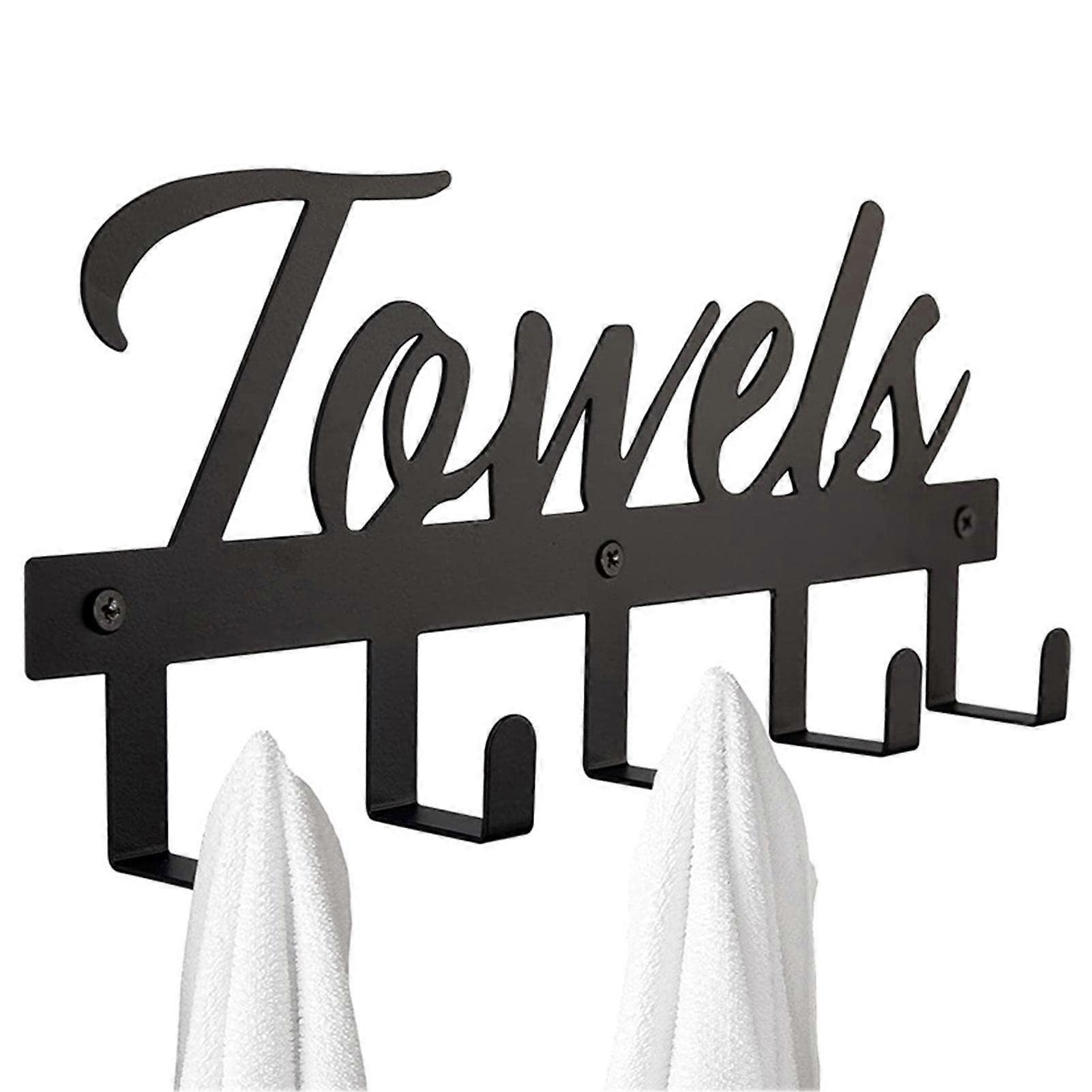 Black Bathroom Towel Holder Wall Mount, Rustic HeavyDuty Towel Rack with Hooks, RustProof Finish