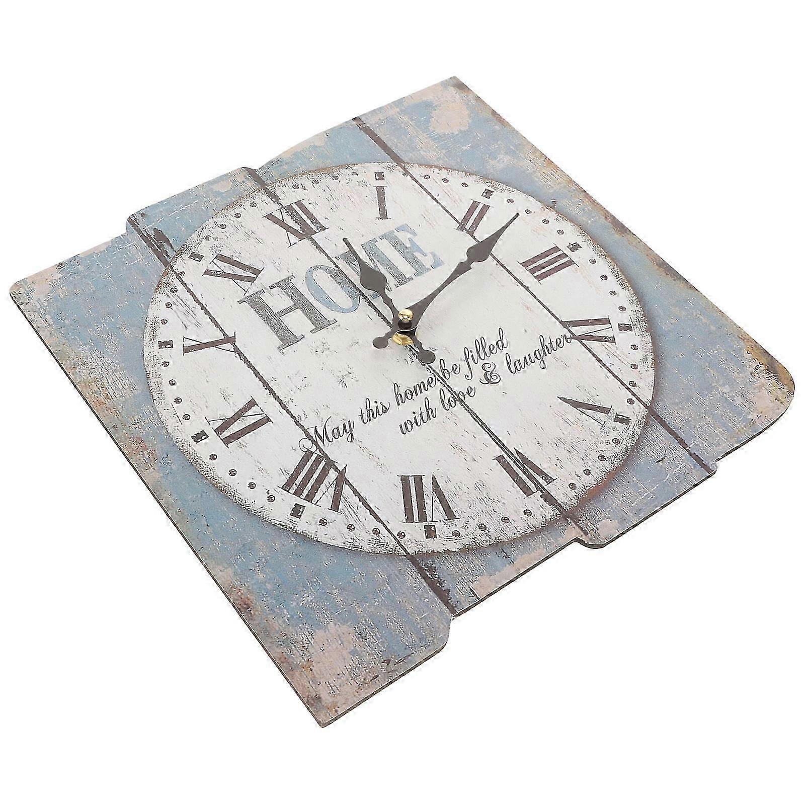 Shabby Clock Square Rustic Wooden Wall Clock for Decor 2Pcs Colored