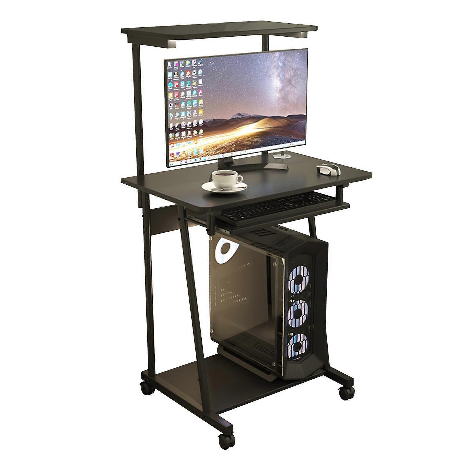 Rolling Computer Desk on Wheels with CPU Holder, Compact Mobile Laptop Workstation for Home Office