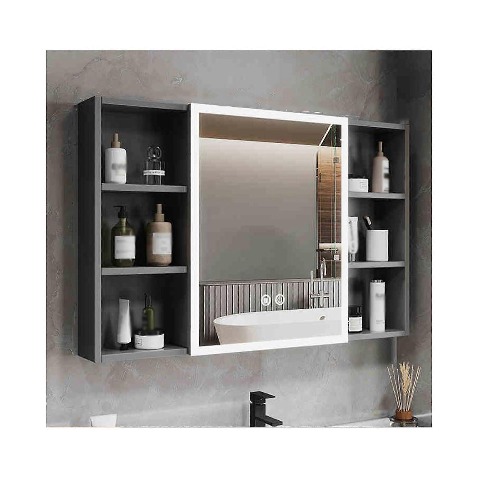 Bathroom Mirror Cabinet with Adjustable LED Lighting, 100cm Grey Wall Mounted Storage