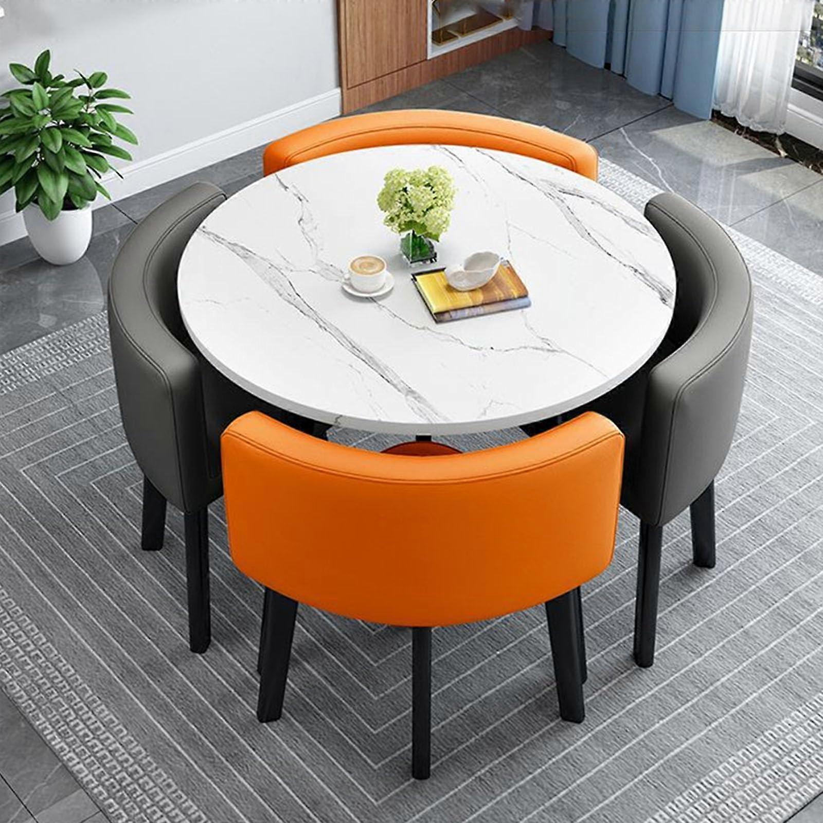 Round Dining Table Set 80cm Height with 4 Chairs, SpaceSaving for Kitchen or Small Meeting Room