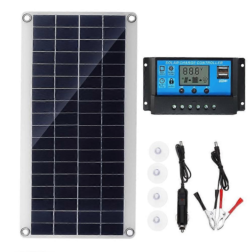 30W Flexible Solar Panel Kit with 10A Controller for 12V Battery Charging RV Boat Van Camping