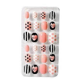 Press On Nails for Kids 24PCS Cartoon Full Cover Fake Nail Tips Short Reusable Comfortable Wear