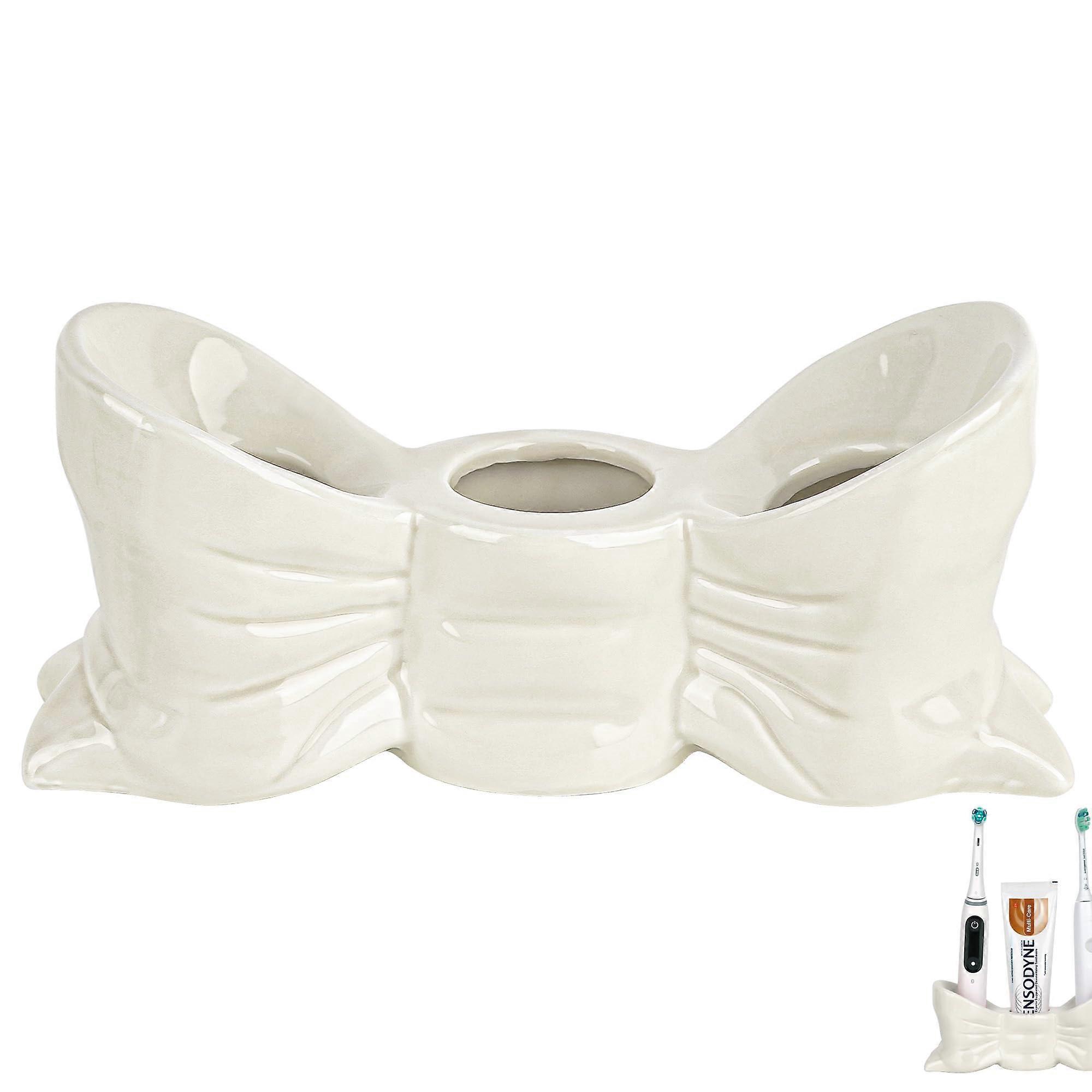 White Ceramic Electric Toothbrush Holder for Bathroom Countertop with Toothpaste Storage