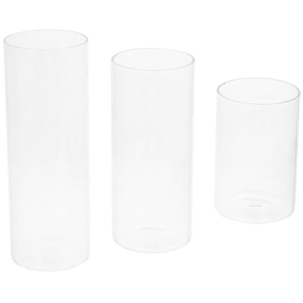 Transparent Glass Candle Holder Windproof Function 3Pcs Cylinder Candleholders
