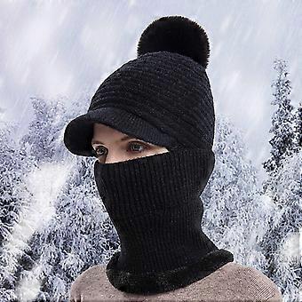 Women Winter Slouchy Knit Warm Hats Wool Cap Scarf Integrated Pullover Cap Cute Outdoor Ear Protection Cap Knitted Hat