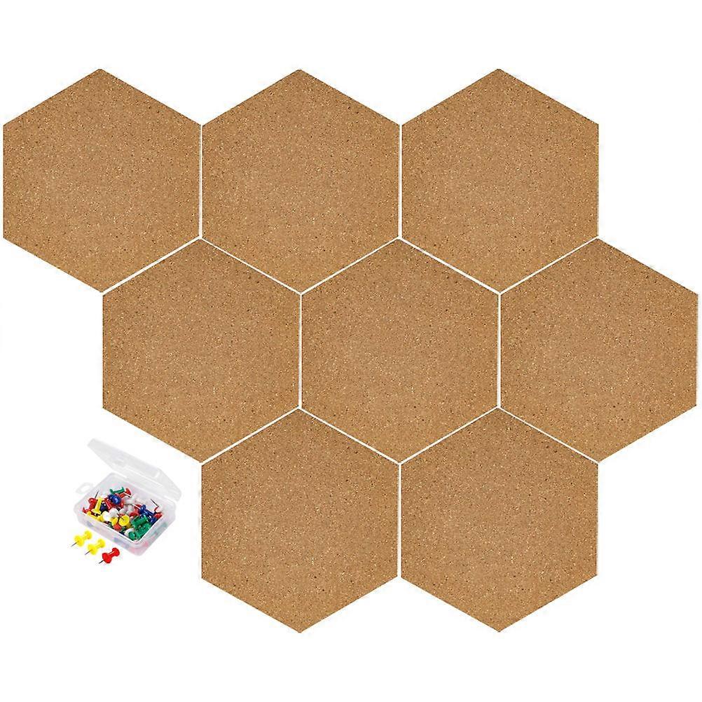 Household Hexagon Cork Board for Message Display 2Sets Brown