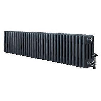 Traditional 4 Column Radiator 300mm x 1505mm & TRV Chrome Valves Central Heating Heater Anthracite
