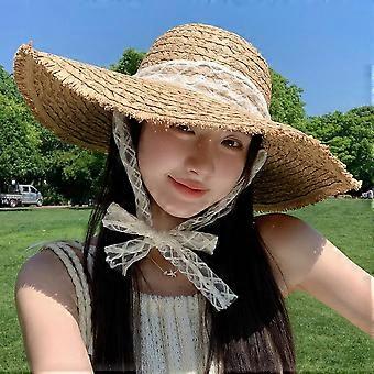 2025 Korean Bow Straw Hat for Women Outdoor Beach Wide Brim Sun Visor Cap Summer Vacation Sunshade Female Panama Hats Gifts