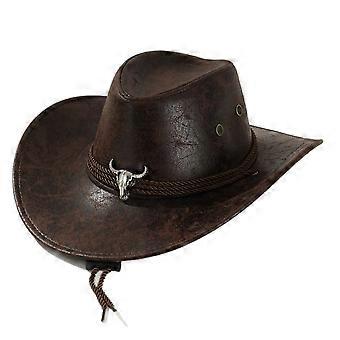 Vintage PU Leather Cowboy Hat Wide Brim Western Riding Hat