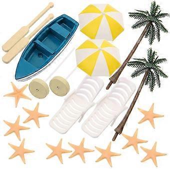 17Pcs Praia Decoração Miniatura Mini Cadeira Guarda-chuva Miniatura Brinquedos Mini Jardim Decorações
