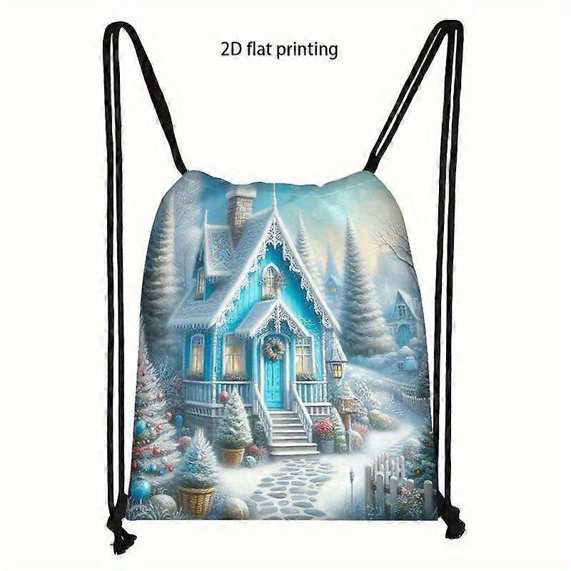 1pc Winter Snowman And Snowflake Print Drawstring Backpack Pouch - Cute Soft And Small Backpack, Pull-String Closure, Ha-Pqasd