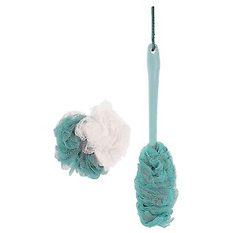Cepillo de baño y limpieza corporal, 4 piezas, con bola de malla espumosa, mango largo, diseño práctico DU