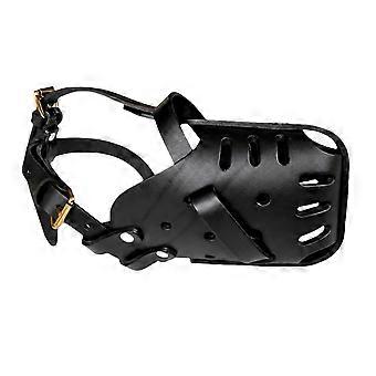 Dog Basket Muzzle for Various Size Dog, Adjustable Leather Long Snout Face Cover with Ventilated Design for Outdoor Walking, Training  Black S