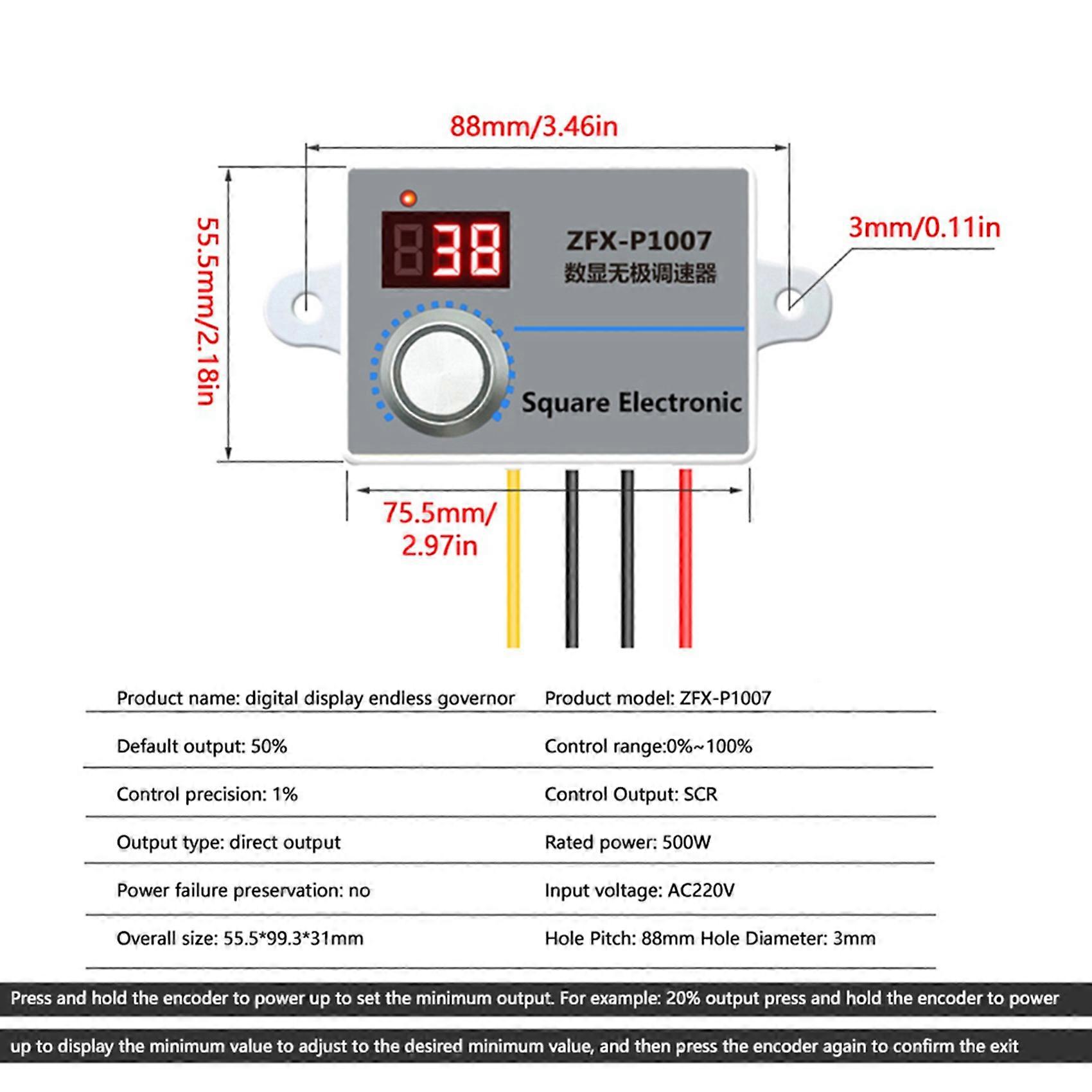 2X 500W Adjustable 220V Fan Switch Speed Controller Digital Display Motor Reducer Regulator Speed Controller