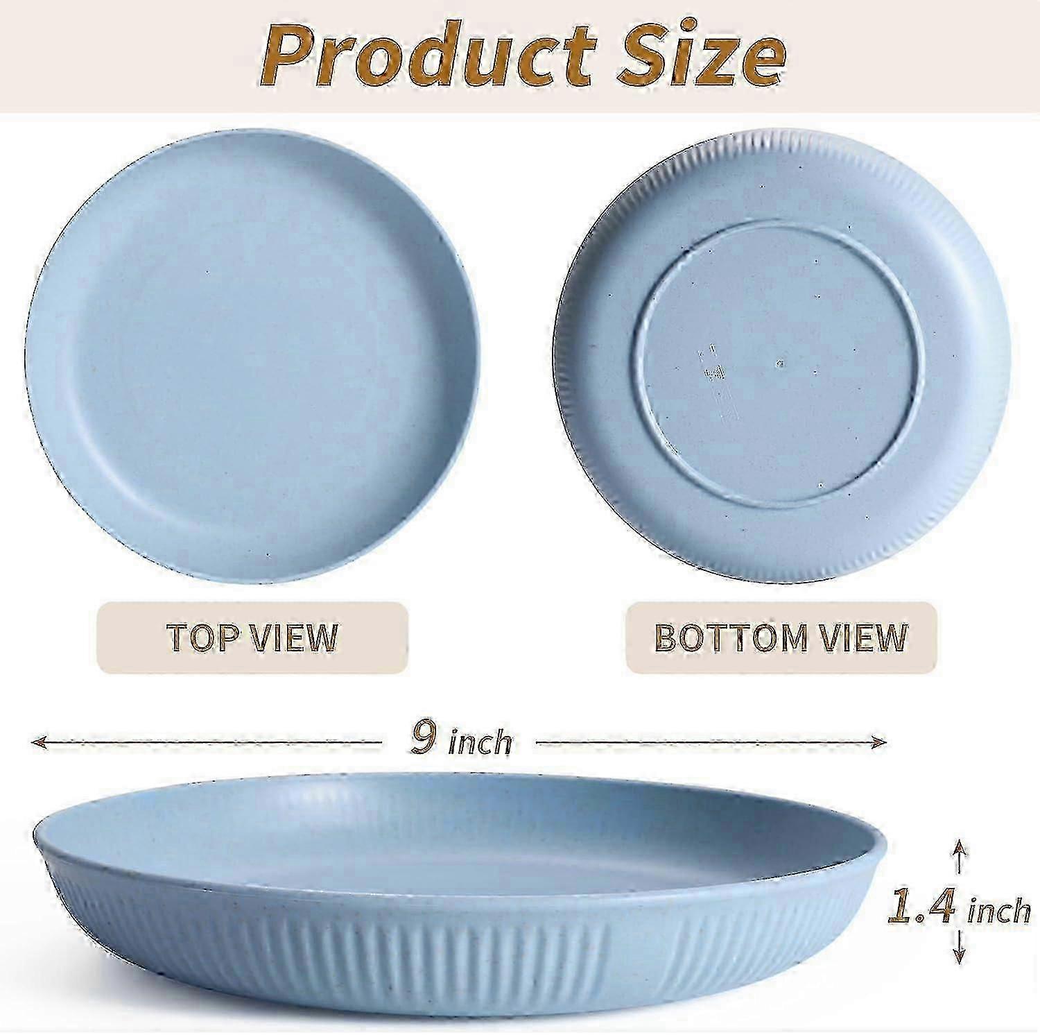 Wheat Straw Plates Set, 8 Pack, and, Microwave Safe-Good