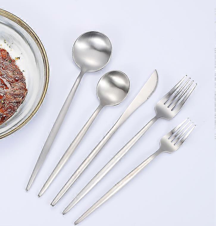 5-Pc Matte Silver Stainless Cutlery Set