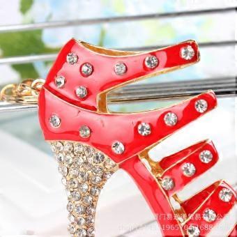 Cute Red Rhinestone High Heeled Shoe Keyring – Perfect Shoe-shaped Crystal Pendant for Handbags, Purse Charms